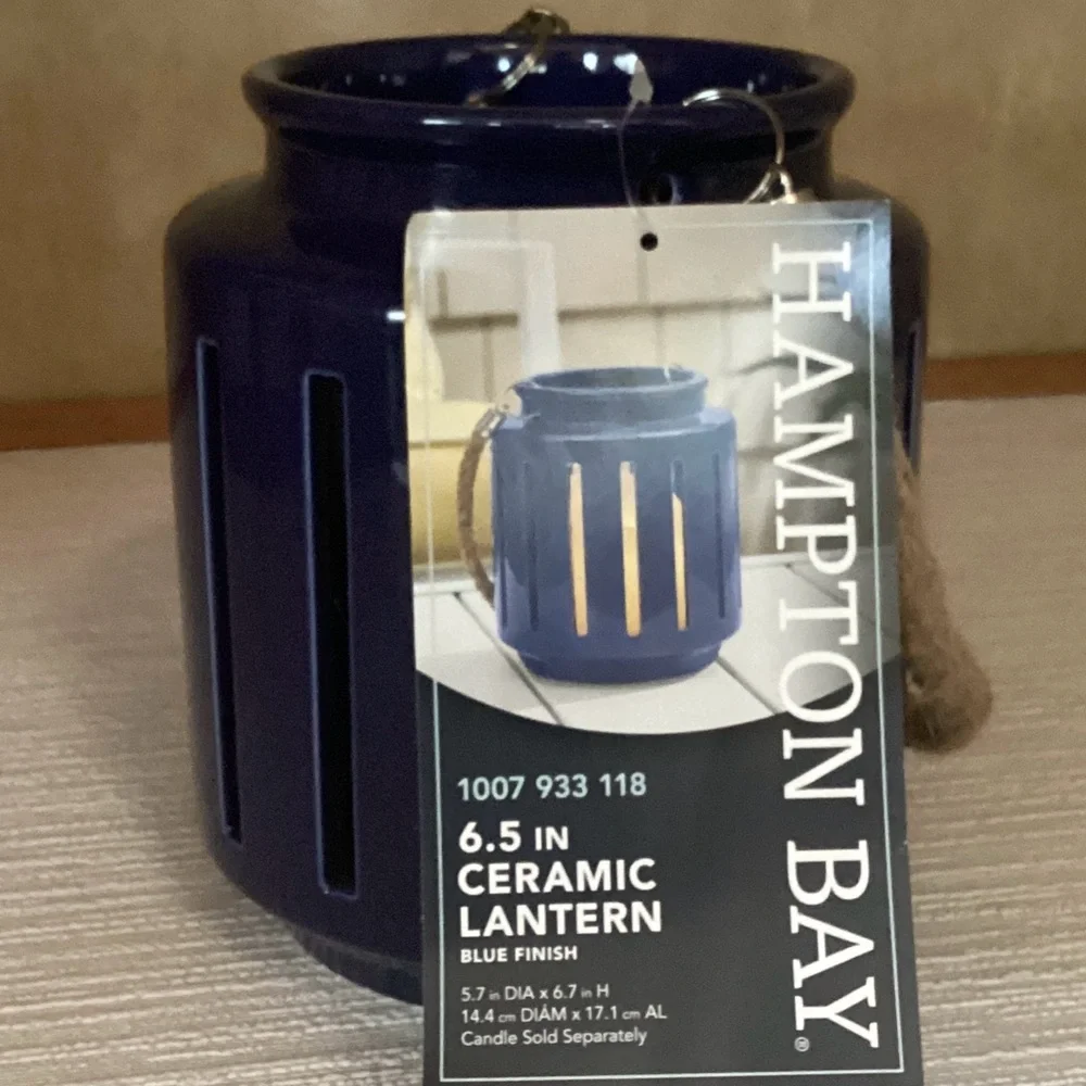 NEW Hampton Bay 6.5 in. Outdoor Patio Ceramic Table Lantern with Rope Handle NWT